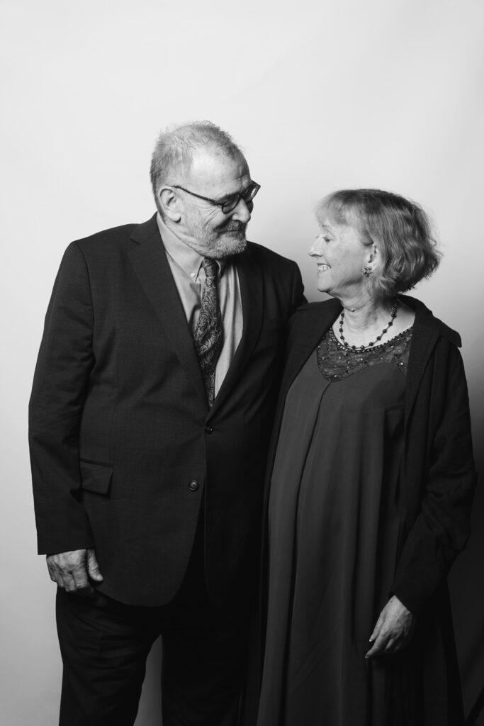 Timeless black-and-white portrait of grandparents during Cleveland wedding guest photo experience.
